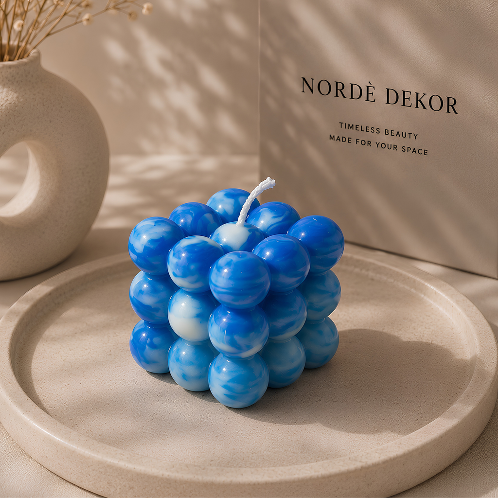 Norde Dekor Ocean Blue Marbled Bubble Cube Candle