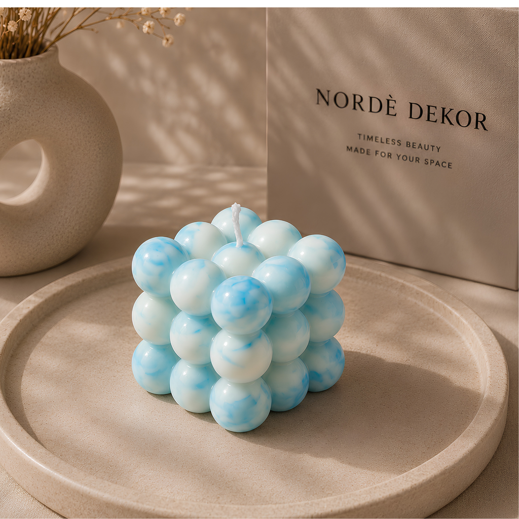 Norde Dekor Cloud Blue Marbled Bubble Cube Candle