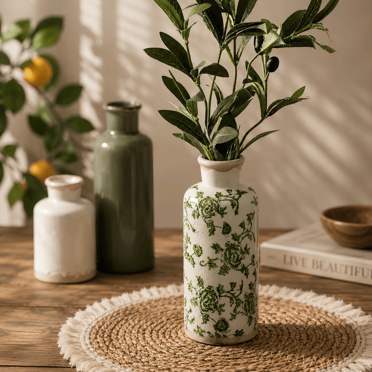Vintage Botanica Vase Collection – Set of 3 Ceramic Chinoiserie Vases