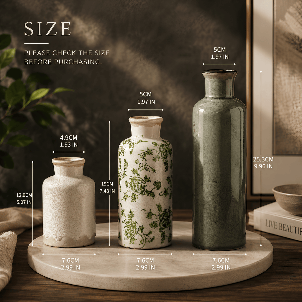Vintage Botanica Vase Collection – Set of 3 Ceramic Chinoiserie Vases